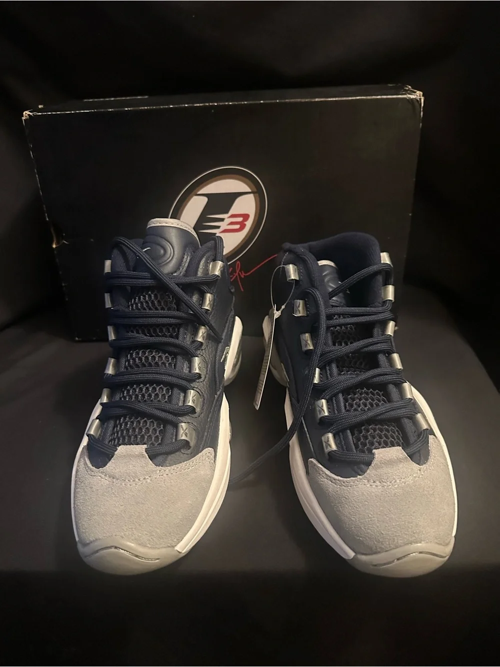 Reebok Navy and Gray High-Top Basketball Sneakers